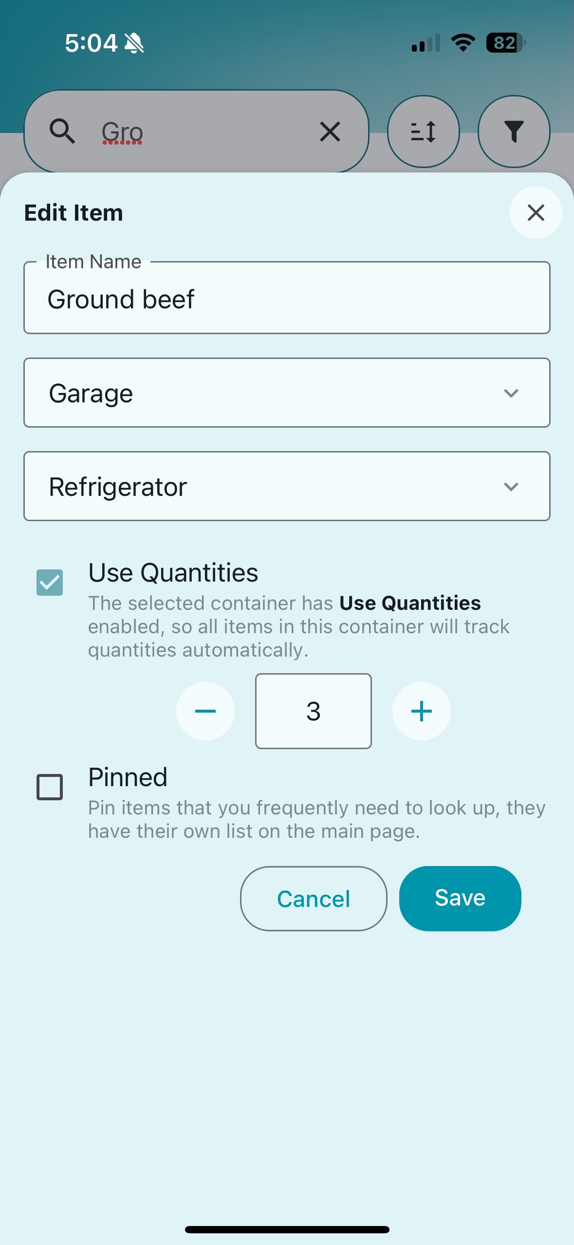 Quantity Tracking feature screenshot